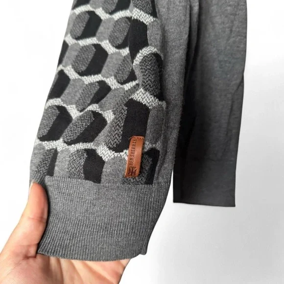 Ben Sherman Grey Geometric Jacquard Knit Sweater - Mens Size Large - Mod Style - Picture 3 of 6